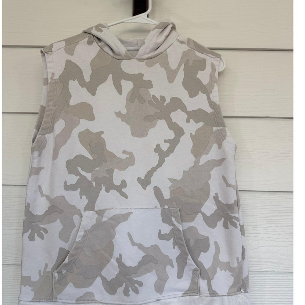 V-35- Wonder Nation Girls Camo Sleeveless Hoodie Grey White Vest L 10-12 Husky